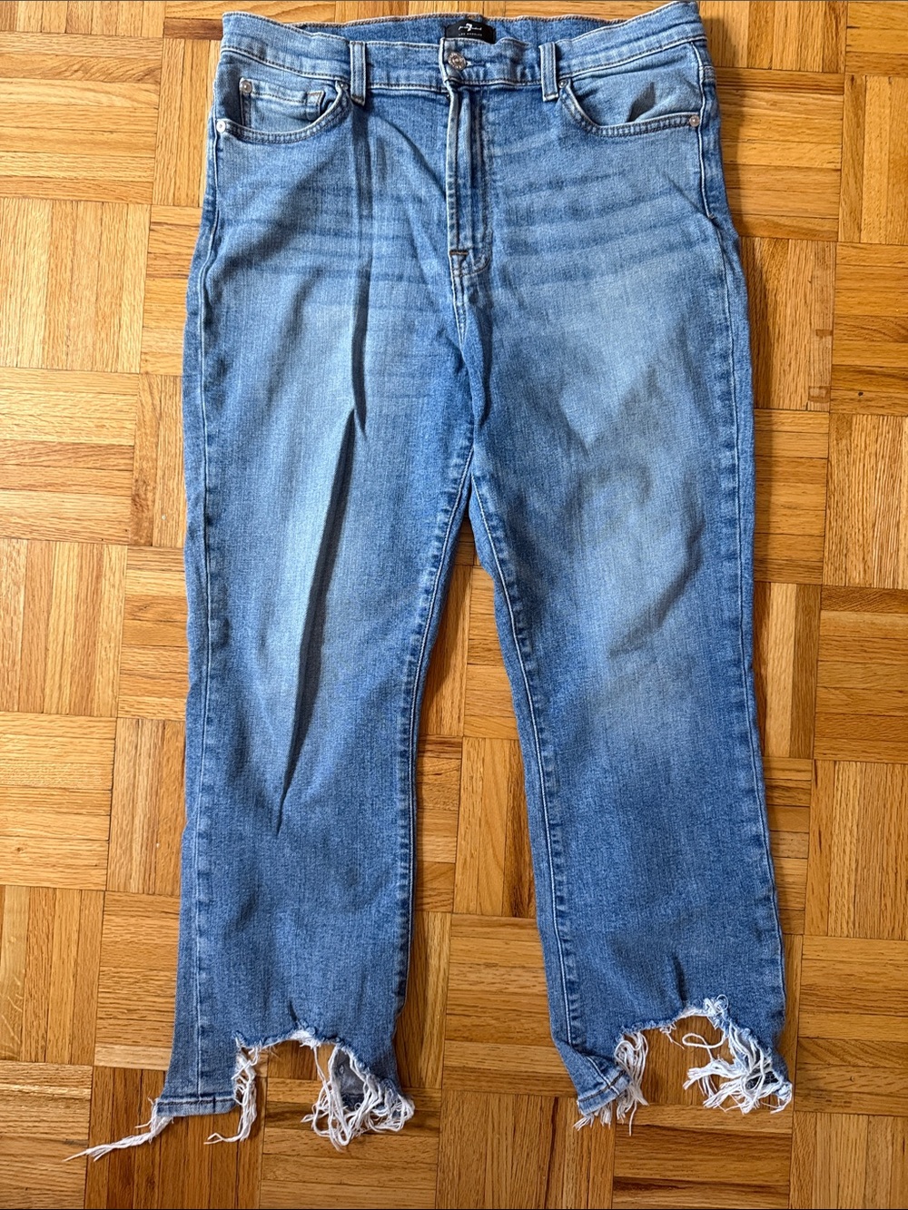 7 For All Mankind Light Blue Distressed Cropped Jeans